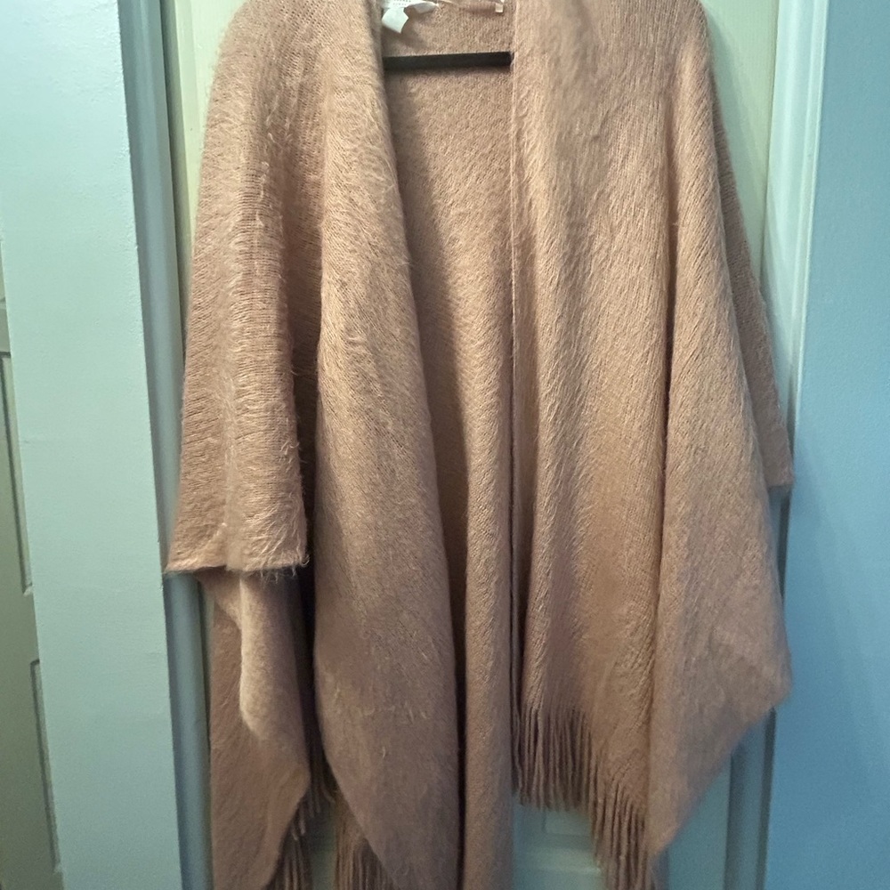 Cozy Pink Shawl with Fringe